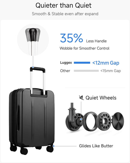 LUGGEX Carry On Luggage 22x14x9 Airline Approved, Expandable Polycarbonate Suitcase with Front Pocket (FX-Core, Charcoal Metallic, 20 Inch)