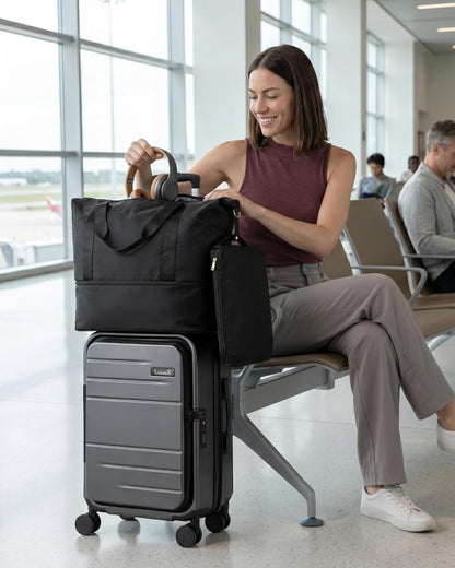 LUGGEX Carry On Luggage 22x14x9 Airline Approved, Expandable Polycarbonate Suitcase with Front Pocket (FX-Core, Charcoal Metallic, 20 Inch)