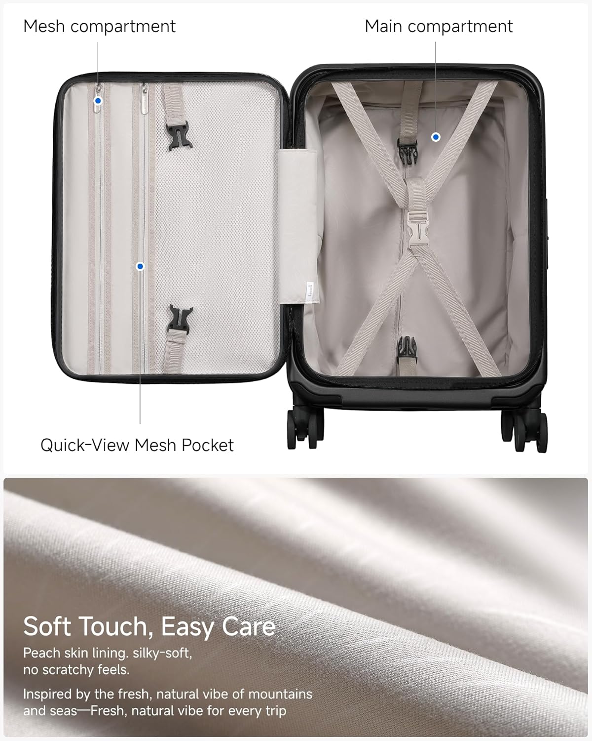 LUGGEX Carry On Luggage 22x14x9 Airline Approved, Expandable Polycarbonate Suitcase with Front Pocket (FX-Core, Charcoal Metallic, 20 Inch)