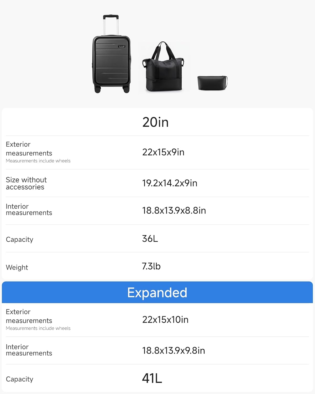 LUGGEX Carry On Luggage 22x14x9 Airline Approved, Expandable Polycarbonate Suitcase with Front Pocket (FX-Core, Charcoal Metallic, 20 Inch)