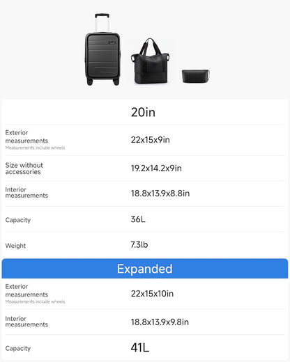 LUGGEX Carry On Luggage 22x14x9 Airline Approved, Expandable Polycarbonate Suitcase with Front Pocket (FX-Core, Charcoal Metallic, 20 Inch)