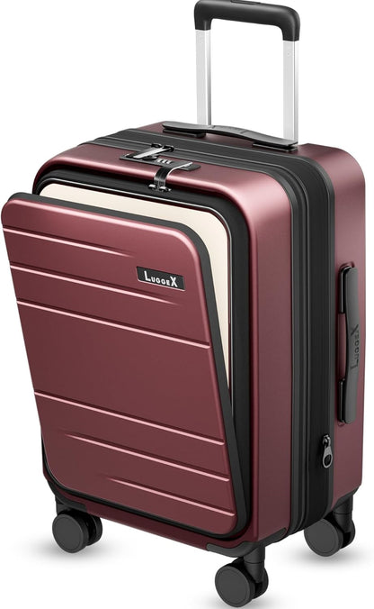 LUGGEX Carry On Luggage 22x14x9 Airline Approved, Expandable Polycarbonate Suitcase with Front Pocket (FX-Core, Charcoal Metallic, 20 Inch)