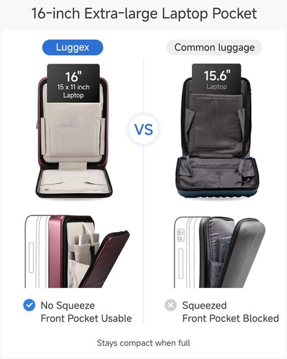 LUGGEX Carry On Luggage 22x14x9 Airline Approved, Expandable Polycarbonate Suitcase with Front Pocket (FX-Core, Charcoal Metallic, 20 Inch)