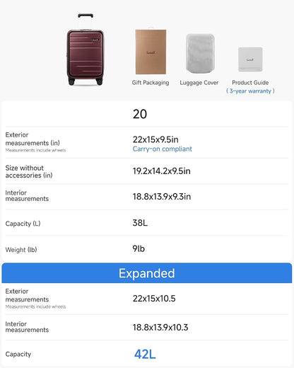 LUGGEX Carry On Luggage 22x14x9 Airline Approved, Expandable Polycarbonate Suitcase with Front Pocket (FX-Core, Charcoal Metallic, 20 Inch)