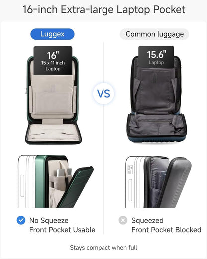 LUGGEX Carry On Luggage 22x14x9 Airline Approved, Expandable Polycarbonate Suitcase with Front Pocket (FX-Core, Charcoal Metallic, 20 Inch)