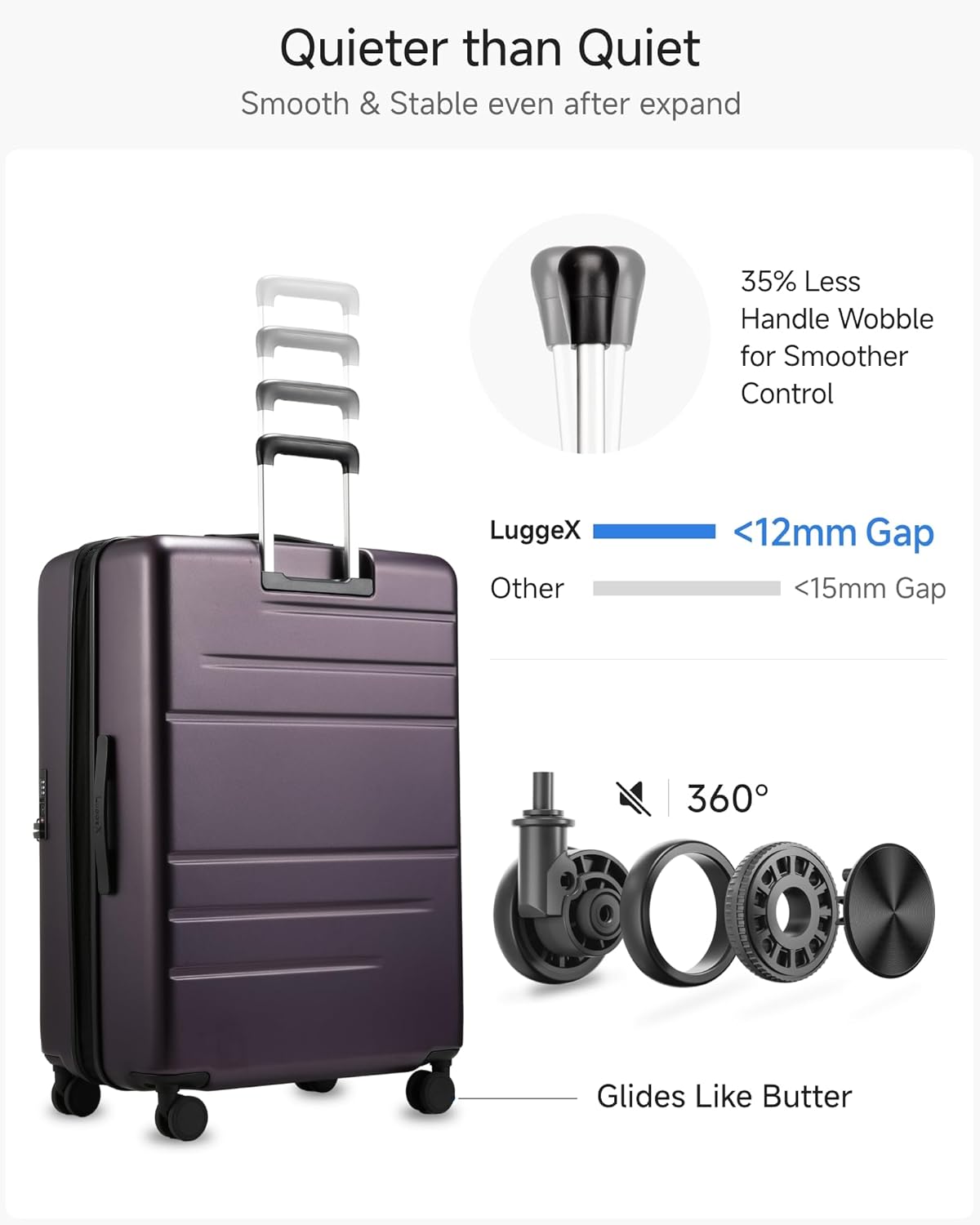 LUGGEX Carry On Luggage 22x14x9 Airline Approved, Expandable Polycarbonate Suitcase with Front Pocket (FX-Core, Charcoal Metallic, 20 Inch)
