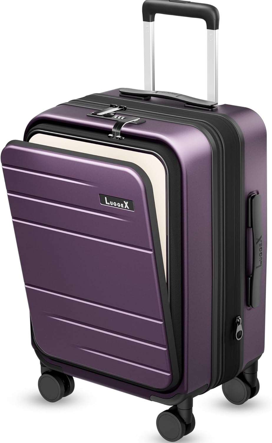 LUGGEX Carry On Luggage 22x14x9 Airline Approved, Expandable Polycarbonate Suitcase with Front Pocket (FX-Core, Charcoal Metallic, 20 Inch)