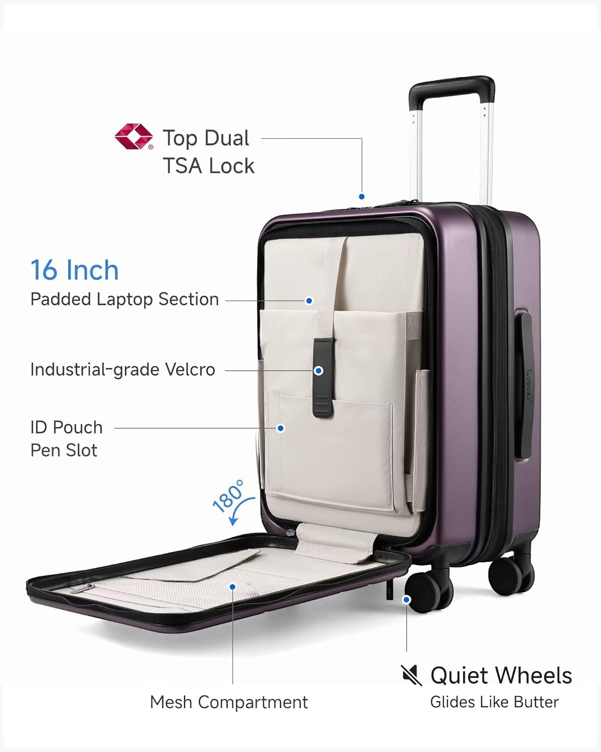 LUGGEX Carry On Luggage 22x14x9 Airline Approved, Expandable Polycarbonate Suitcase with Front Pocket (FX-Core, Charcoal Metallic, 20 Inch)