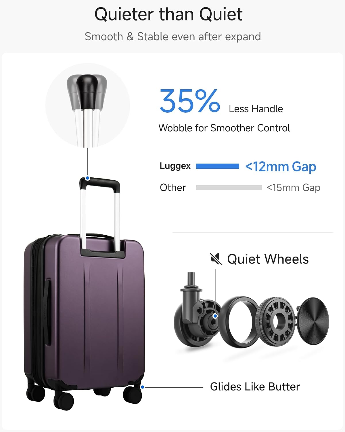 LUGGEX Carry On Luggage 22x14x9 Airline Approved, Expandable Polycarbonate Suitcase with Front Pocket (FX-Core, Charcoal Metallic, 20 Inch)