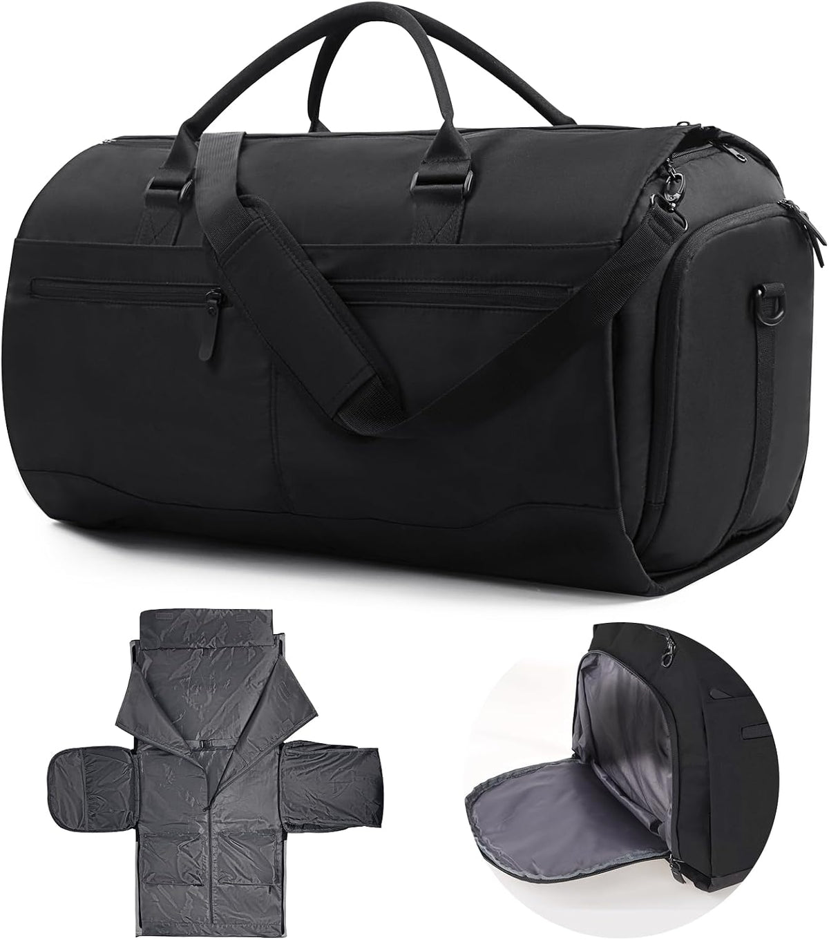 Garment Bags for Travel, Suit Bag with Shoulder Strap, Grey | 2-in-1 Convertible | Shoe Compartment | Wrinkle-Free | Oxford Cloth | Detachable Strap | Carry On