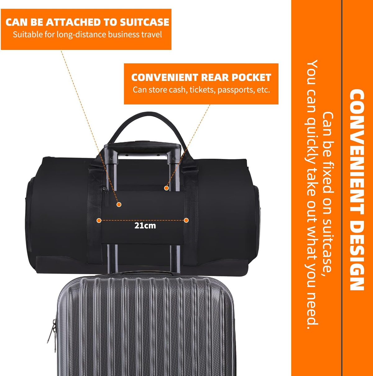 Garment Bags for Travel, Suit Bag with Shoulder Strap, Grey | 2-in-1 Convertible | Shoe Compartment | Wrinkle-Free | Oxford Cloth | Detachable Strap | Carry On