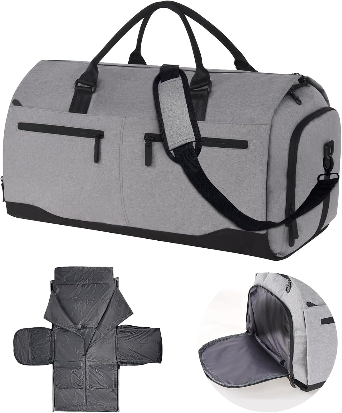 Garment Bags for Travel, Suit Bag with Shoulder Strap, Grey | 2-in-1 Convertible | Shoe Compartment | Wrinkle-Free | Oxford Cloth | Detachable Strap | Carry On