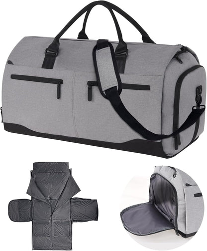 Garment Bags for Travel, Suit Bag with Shoulder Strap, Grey | 2-in-1 Convertible | Shoe Compartment | Wrinkle-Free | Oxford Cloth | Detachable Strap | Carry On