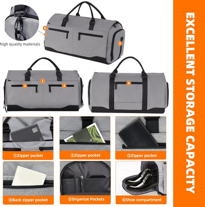 Garment Bags for Travel, Suit Bag with Shoulder Strap, Grey | 2-in-1 Convertible | Shoe Compartment | Wrinkle-Free | Oxford Cloth | Detachable Strap | Carry On