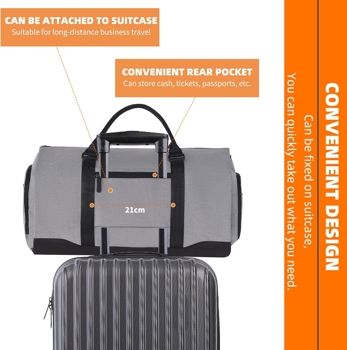 Garment Bags for Travel, Suit Bag with Shoulder Strap, Grey | 2-in-1 Convertible | Shoe Compartment | Wrinkle-Free | Oxford Cloth | Detachable Strap | Carry On