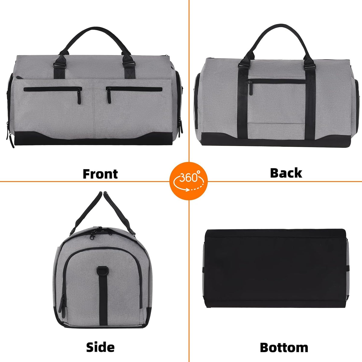 Garment Bags for Travel, Suit Bag with Shoulder Strap, Grey | 2-in-1 Convertible | Shoe Compartment | Wrinkle-Free | Oxford Cloth | Detachable Strap | Carry On