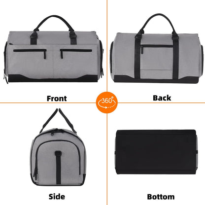 Garment Bags for Travel, Suit Bag with Shoulder Strap, Grey | 2-in-1 Convertible | Shoe Compartment | Wrinkle-Free | Oxford Cloth | Detachable Strap | Carry On