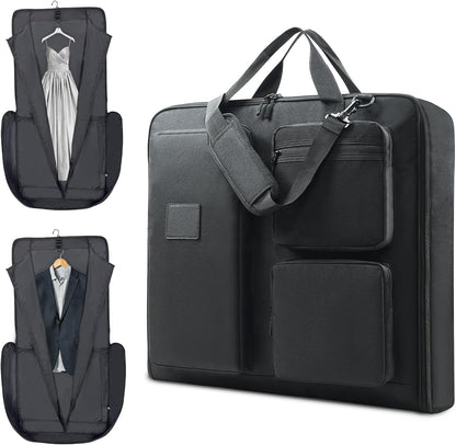 Garment Bags for Travel, Suit Bag with Shoulder Strap, Grey | 2-in-1 Convertible | Shoe Compartment | Wrinkle-Free | Oxford Cloth | Detachable Strap | Carry On