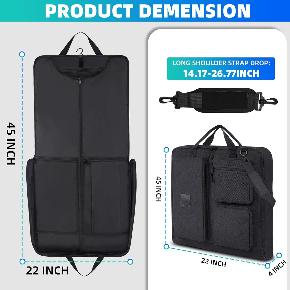 Garment Bags for Travel, Suit Bag with Shoulder Strap, Grey | 2-in-1 Convertible | Shoe Compartment | Wrinkle-Free | Oxford Cloth | Detachable Strap | Carry On
