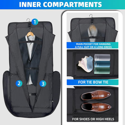 Garment Bags for Travel, Suit Bag with Shoulder Strap, Grey | 2-in-1 Convertible | Shoe Compartment | Wrinkle-Free | Oxford Cloth | Detachable Strap | Carry On