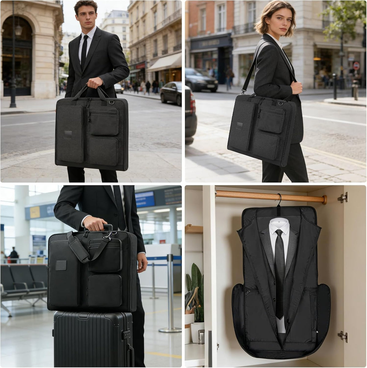 Garment Bags for Travel, Suit Bag with Shoulder Strap, Grey | 2-in-1 Convertible | Shoe Compartment | Wrinkle-Free | Oxford Cloth | Detachable Strap | Carry On