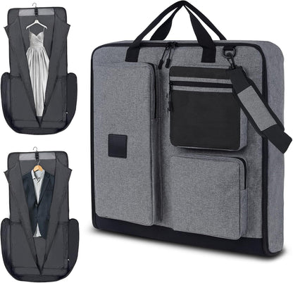 Garment Bags for Travel, Suit Bag with Shoulder Strap, Grey | 2-in-1 Convertible | Shoe Compartment | Wrinkle-Free | Oxford Cloth | Detachable Strap | Carry On