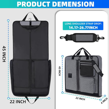 Garment Bags for Travel, Suit Bag with Shoulder Strap, Grey | 2-in-1 Convertible | Shoe Compartment | Wrinkle-Free | Oxford Cloth | Detachable Strap | Carry On