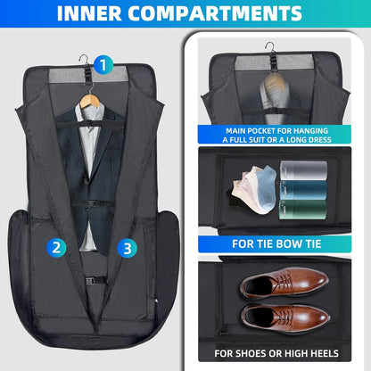 Garment Bags for Travel, Suit Bag with Shoulder Strap, Grey | 2-in-1 Convertible | Shoe Compartment | Wrinkle-Free | Oxford Cloth | Detachable Strap | Carry On