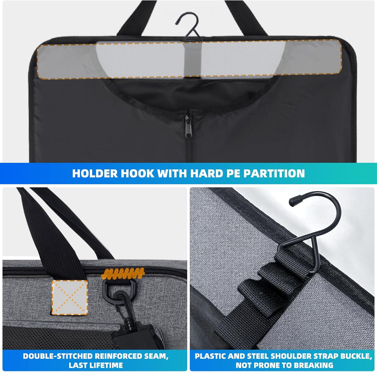 Garment Bags for Travel, Suit Bag with Shoulder Strap, Grey | 2-in-1 Convertible | Shoe Compartment | Wrinkle-Free | Oxford Cloth | Detachable Strap | Carry On