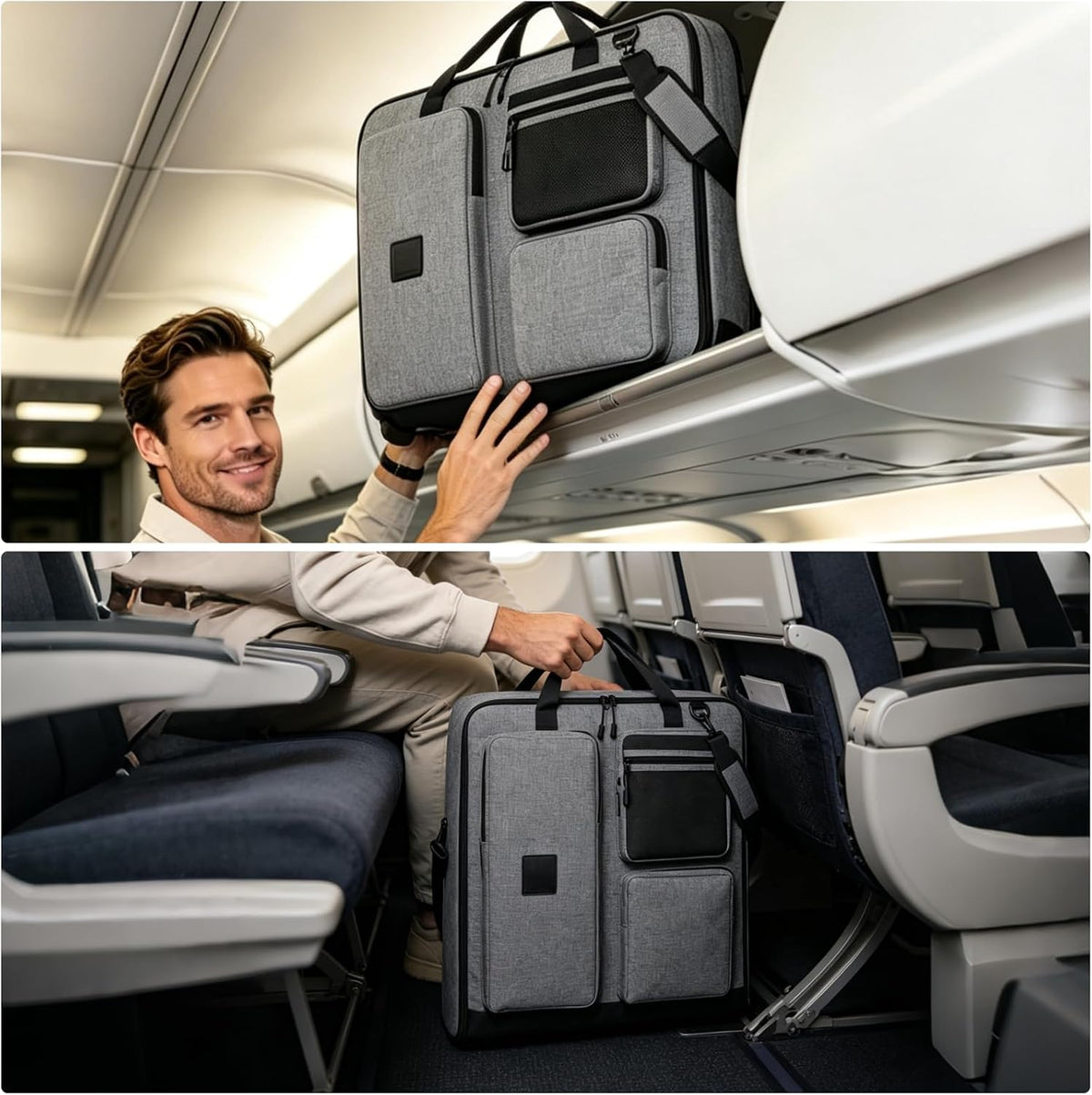 Garment Bags for Travel, Suit Bag with Shoulder Strap, Grey | 2-in-1 Convertible | Shoe Compartment | Wrinkle-Free | Oxford Cloth | Detachable Strap | Carry On