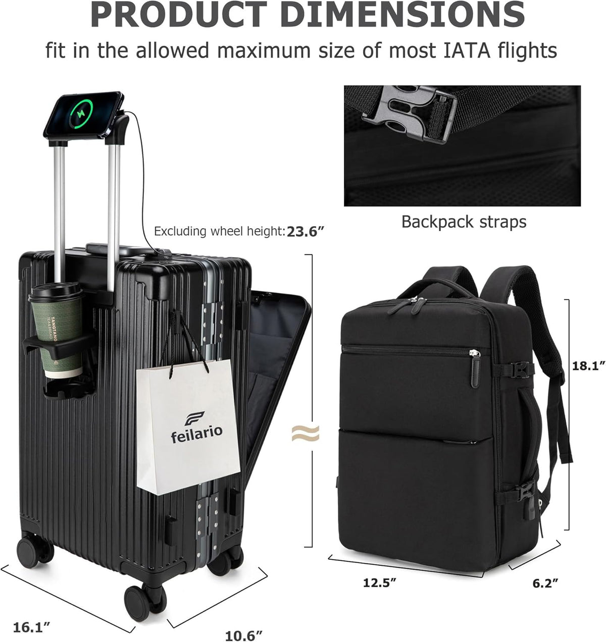 PC Hardside Carry On Luggage, Aluminum Frame, TSA Lock, Cup Holder | USB port, phone holder and spinner wheels keep essentials reachable for airport and business trips