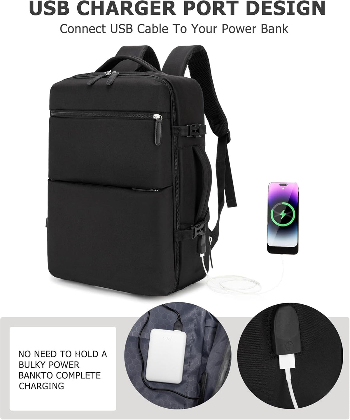 PC Hardside Carry On Luggage, Aluminum Frame, TSA Lock, Cup Holder | USB port, phone holder and spinner wheels keep essentials reachable for airport and business trips