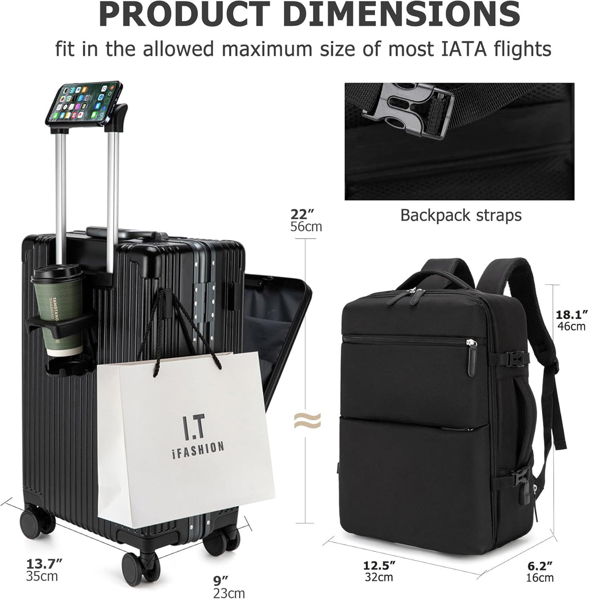 PC Hardside Carry On Luggage, Aluminum Frame, TSA Lock, Cup Holder | USB port, phone holder and spinner wheels keep essentials reachable for airport and business trips