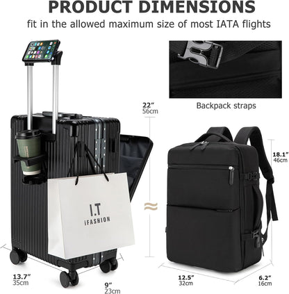 PC Hardside Carry On Luggage, Aluminum Frame, TSA Lock, Cup Holder | USB port, phone holder and spinner wheels keep essentials reachable for airport and business trips