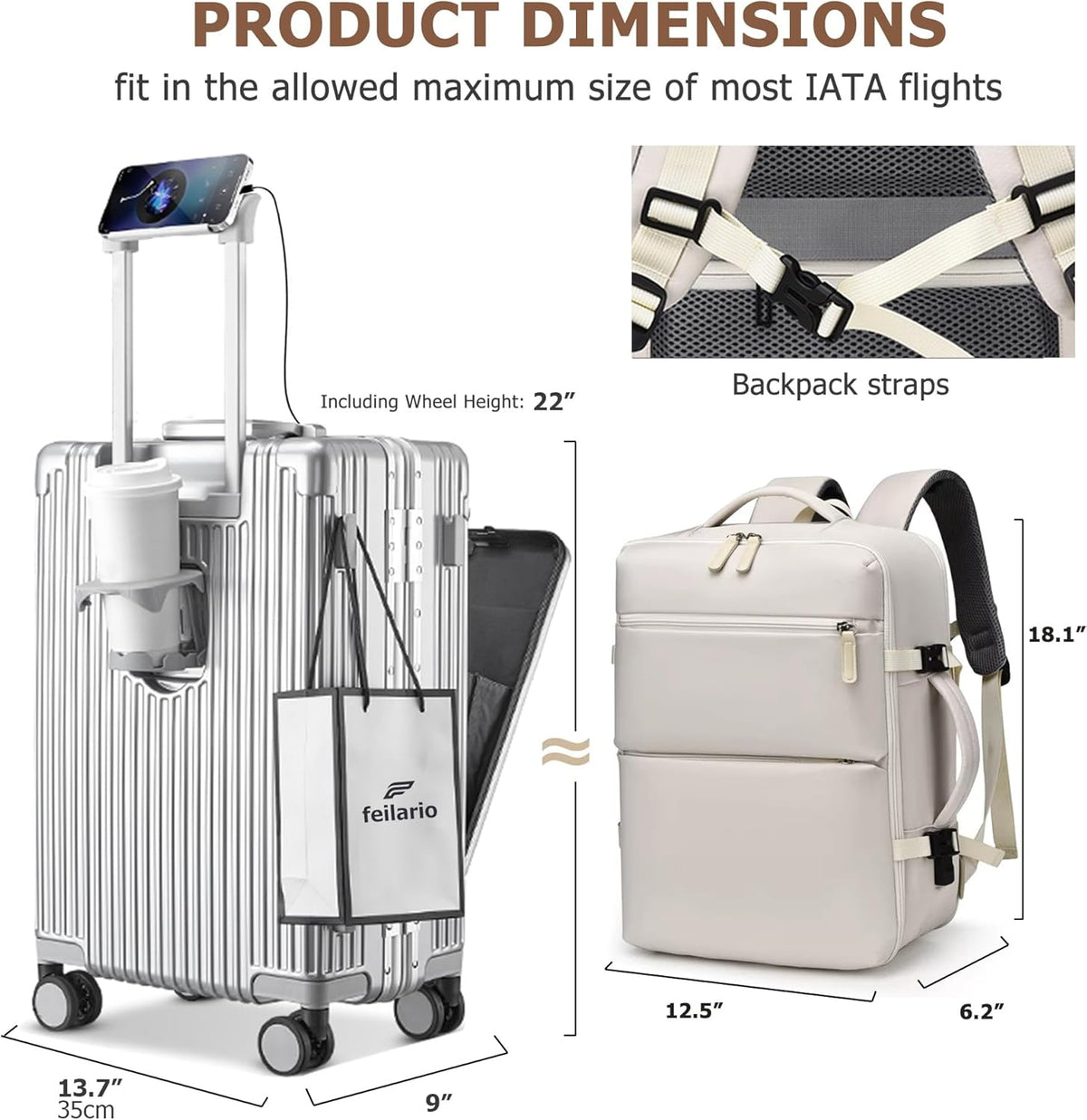 PC Hardside Carry On Luggage, Aluminum Frame, TSA Lock, Cup Holder | USB port, phone holder and spinner wheels keep essentials reachable for airport and business trips