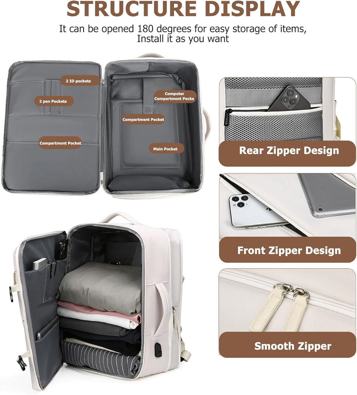 PC Hardside Carry On Luggage, Aluminum Frame, TSA Lock, Cup Holder | USB port, phone holder and spinner wheels keep essentials reachable for airport and business trips
