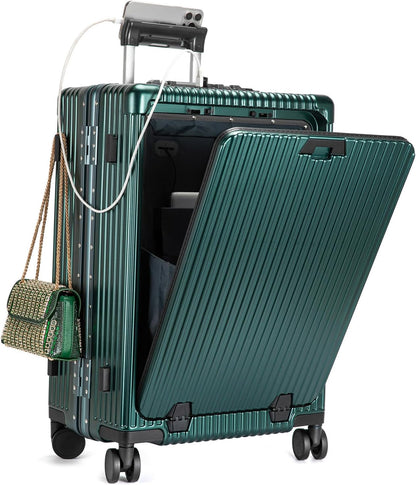 PC Hardside Carry On Luggage, Aluminum Frame, TSA Lock, Cup Holder | USB port, phone holder and spinner wheels keep essentials reachable for airport and business trips