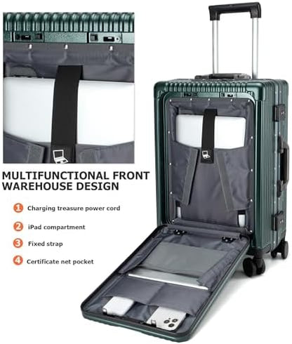 PC Hardside Carry On Luggage, Aluminum Frame, TSA Lock, Cup Holder | USB port, phone holder and spinner wheels keep essentials reachable for airport and business trips