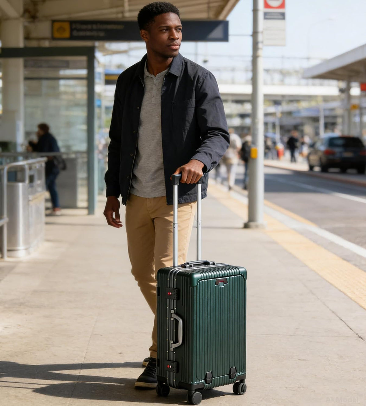 PC Hardside Carry On Luggage, Aluminum Frame, TSA Lock, Cup Holder | USB port, phone holder and spinner wheels keep essentials reachable for airport and business trips