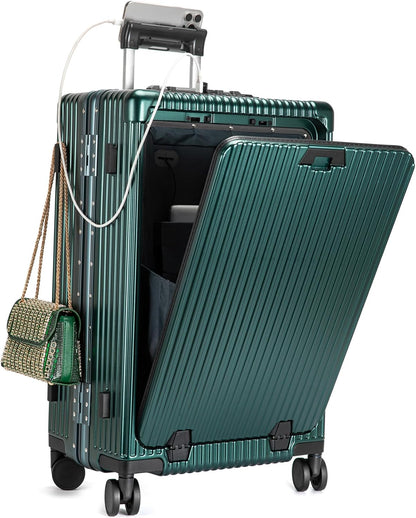 PC Hardside Carry On Luggage, Aluminum Frame, TSA Lock, Cup Holder | USB port, phone holder and spinner wheels keep essentials reachable for airport and business trips
