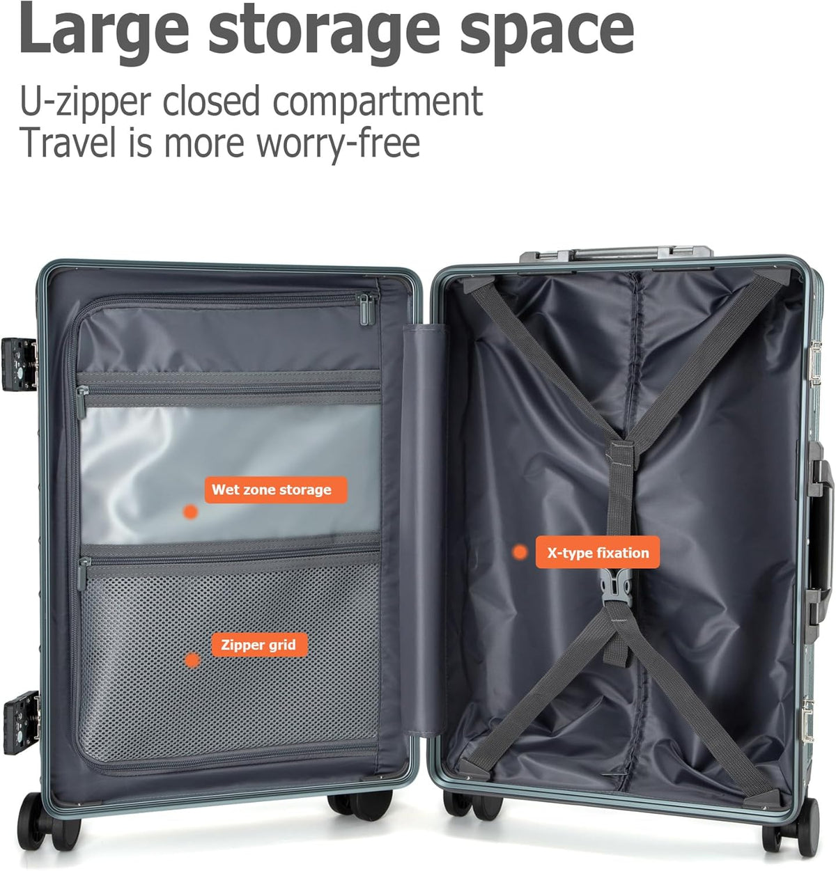 PC Hardside Carry On Luggage, Aluminum Frame, TSA Lock, Cup Holder | USB port, phone holder and spinner wheels keep essentials reachable for airport and business trips