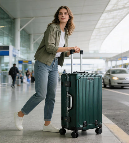 PC Hardside Carry On Luggage, Aluminum Frame, TSA Lock, Cup Holder | USB port, phone holder and spinner wheels keep essentials reachable for airport and business trips