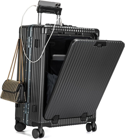 PC Hardside Carry On Luggage, Aluminum Frame, TSA Lock, Cup Holder | USB port, phone holder and spinner wheels keep essentials reachable for airport and business trips