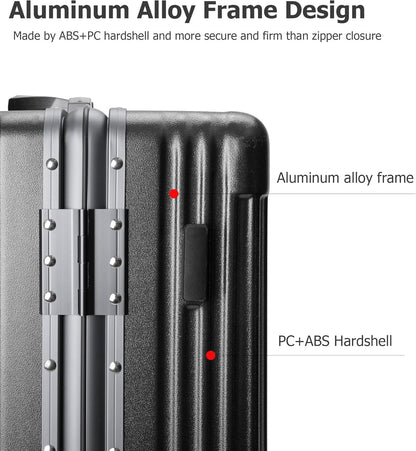 PC Hardside Carry On Luggage, Aluminum Frame, TSA Lock, Cup Holder | USB port, phone holder and spinner wheels keep essentials reachable for airport and business trips