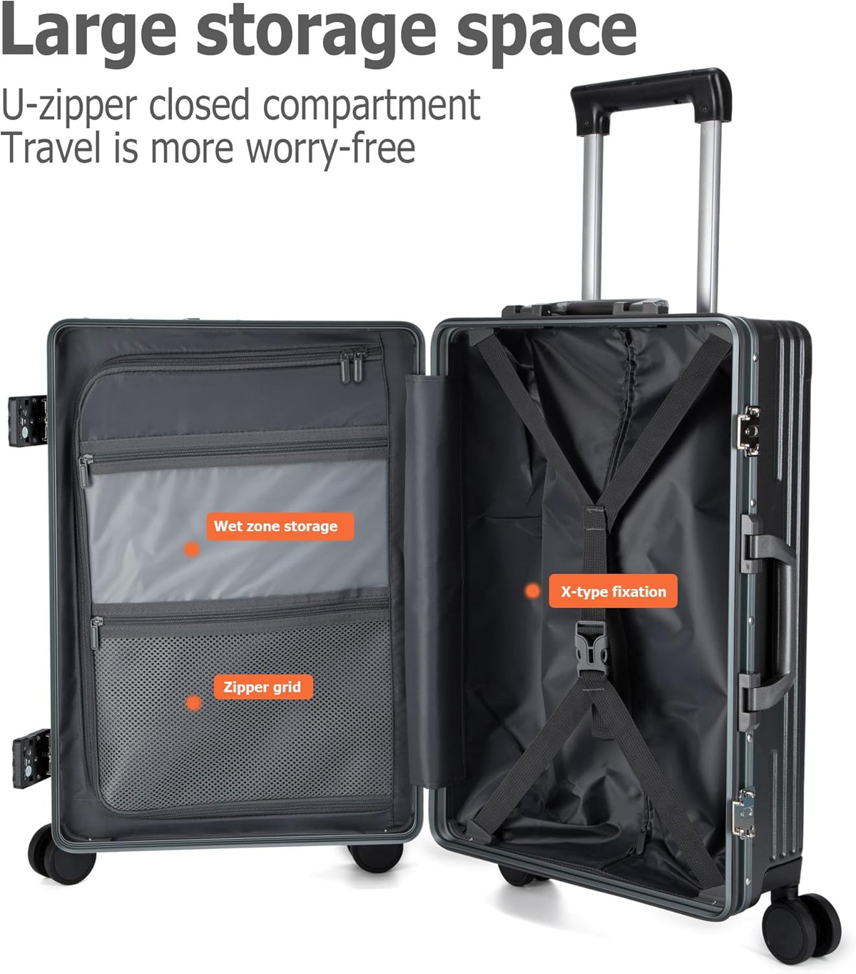 PC Hardside Carry On Luggage, Aluminum Frame, TSA Lock, Cup Holder | USB port, phone holder and spinner wheels keep essentials reachable for airport and business trips