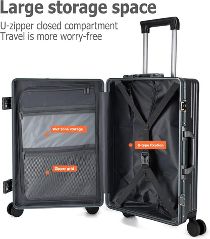PC Hardside Carry On Luggage, Aluminum Frame, TSA Lock, Cup Holder | USB port, phone holder and spinner wheels keep essentials reachable for airport and business trips