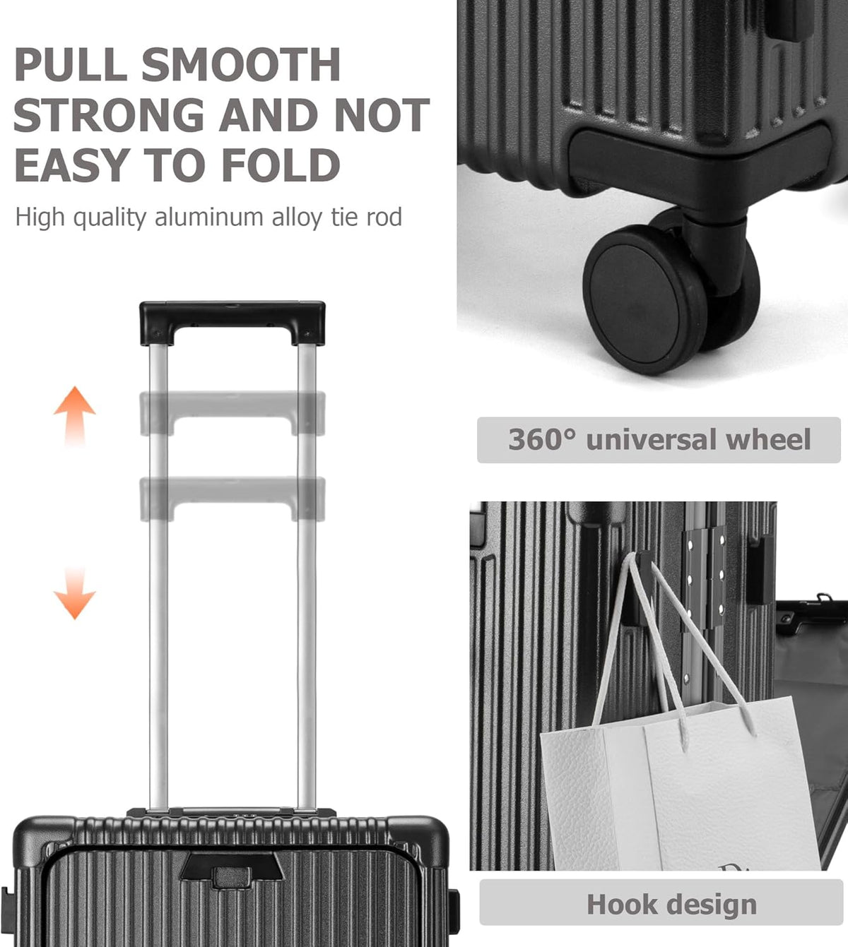 PC Hardside Carry On Luggage, Aluminum Frame, TSA Lock, Cup Holder | USB port, phone holder and spinner wheels keep essentials reachable for airport and business trips