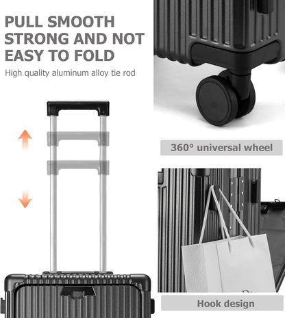 PC Hardside Carry On Luggage, Aluminum Frame, TSA Lock, Cup Holder | USB port, phone holder and spinner wheels keep essentials reachable for airport and business trips