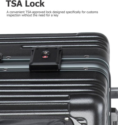 PC Hardside Carry On Luggage, Aluminum Frame, TSA Lock, Cup Holder | USB port, phone holder and spinner wheels keep essentials reachable for airport and business trips