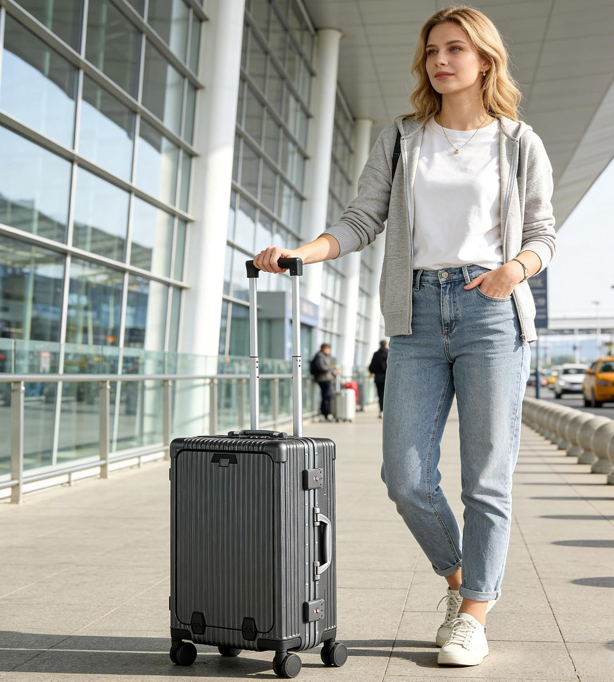 PC Hardside Carry On Luggage, Aluminum Frame, TSA Lock, Cup Holder | USB port, phone holder and spinner wheels keep essentials reachable for airport and business trips